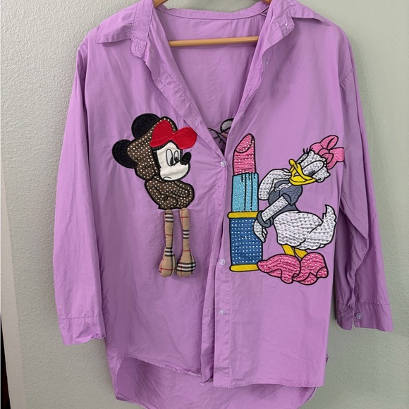 Purple button down shirt with Disney Character patches - Picture 2 of 3